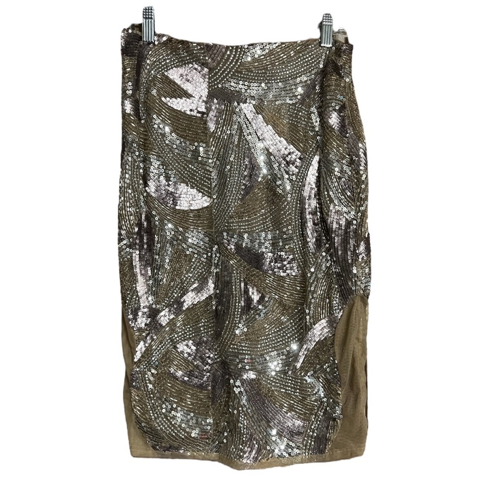 Gudi Gold Sequin Skirt Flesh Tone See Thru Side Panels Sexy and Flirty Sz M